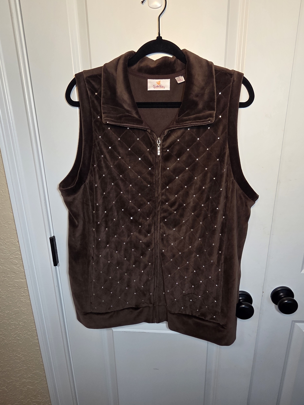 Quacker Factory Brown Quilted Velvet Vest with Rhinestone Detail